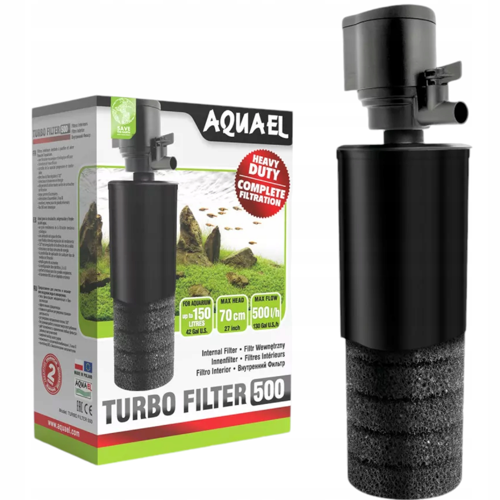 Aquael Turbo Filter 500 | vnútorný filter 500 l/h, 4,4W pre akvárium do 150 l